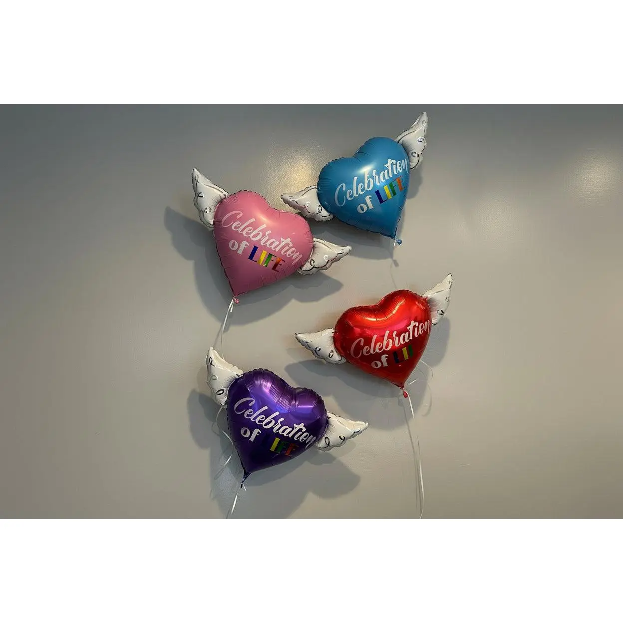Celebration of Life Memorial Balloon 17" – Heart with Angel Wings | 2-Pack | Blue, Purple, Red or Pink