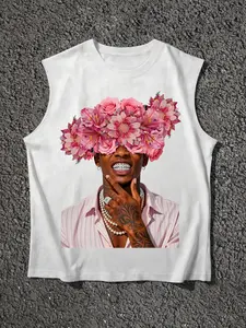 Summer Men's Animal Print Floral Sleeveless Round Neck T-Shirt, Casual Street Style Vest, Outdoor Fashion Top Without Zipper