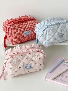 Fashionable High-Value Small Cherry Plaid Storage Bag, Student Large Capacity Portable Hand Account Material Cosmetic Washroom Supplies Organizer, Makeup Organizer Pouch