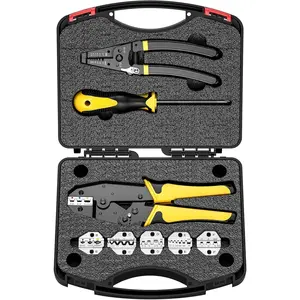 Crimping Tool Set 8 count - Ratchet Wire Crimping Tool for Heat Shrink,Insulated Nylon,Non-Insulated,wire ferrules,Open Barrel Terminals,Solar Connectors -  with 6 Interchangeable