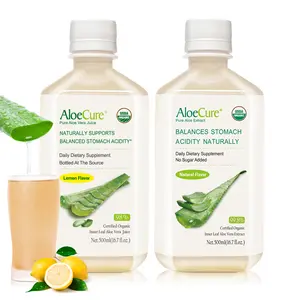 AloeCure Organic Aloe Vera Juice - 2 Bottle Sample Pack - Lemon, Natural Flavor - 2x500ml