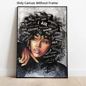 African American Woman Pattern Canvas Painting, Modern Wall Art Painting, Wall Art Decor for Home Living Room Bedroom Office, Ornaments, Modern Home Decoration