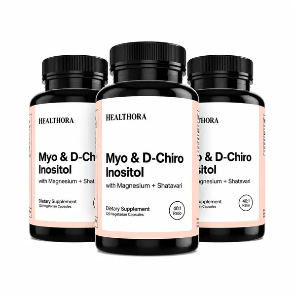 [Buy 2 Get 1 FREE] Healthora Myo-Inositol & D-Chiro Inositol Capsules - 40:1 Ratio, Magnesium, Shatavari, Rhodiola, Hormonal Support, PCOS Ovulation Aid for Ovarian & Fertility Health, GMO-Free, Plant-Based Vegan Vitamins Feminine Supplement daily