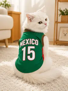 Mexico 15 Cat Jersey Shirt for Pets, Breathable Sleeveless Pet Soccer Vest, Lightweight Puppy Sports Outfit for Small Medium Pets, Cute Mesh Dog Cat Clothes for Daily Wear, Photos, Parties and Game Day