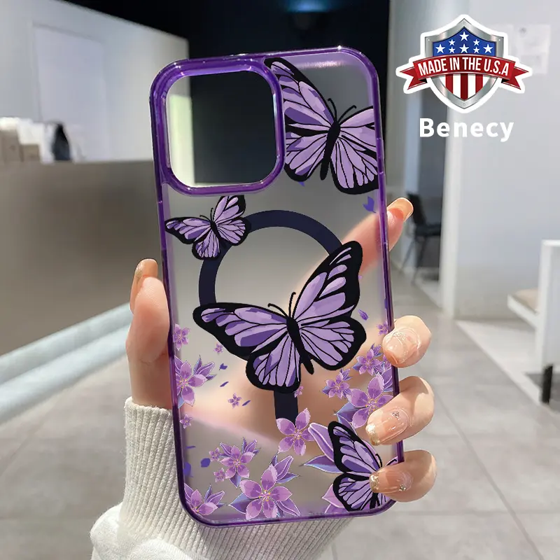 Magnetic Phone Case Supports Wireless Charging for iPhone 16 Pro Max 15 Plus 14 13 12 11 XS XR E Lilac Butterfly Reverie Pattern Shockproof Soft Silicone Transparent Cover Cellphone Protective