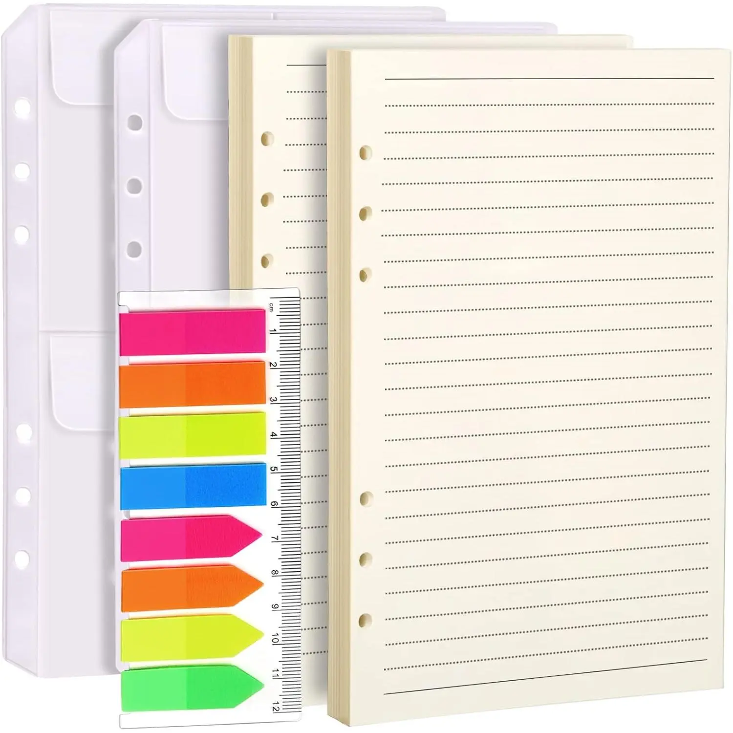 A5 Paper, Planner Inserts for A5 Binder, 5.5 x 8.5 Lined Paper with Binder Pockets, for Refillable Notebook, Journal, Planner Refills