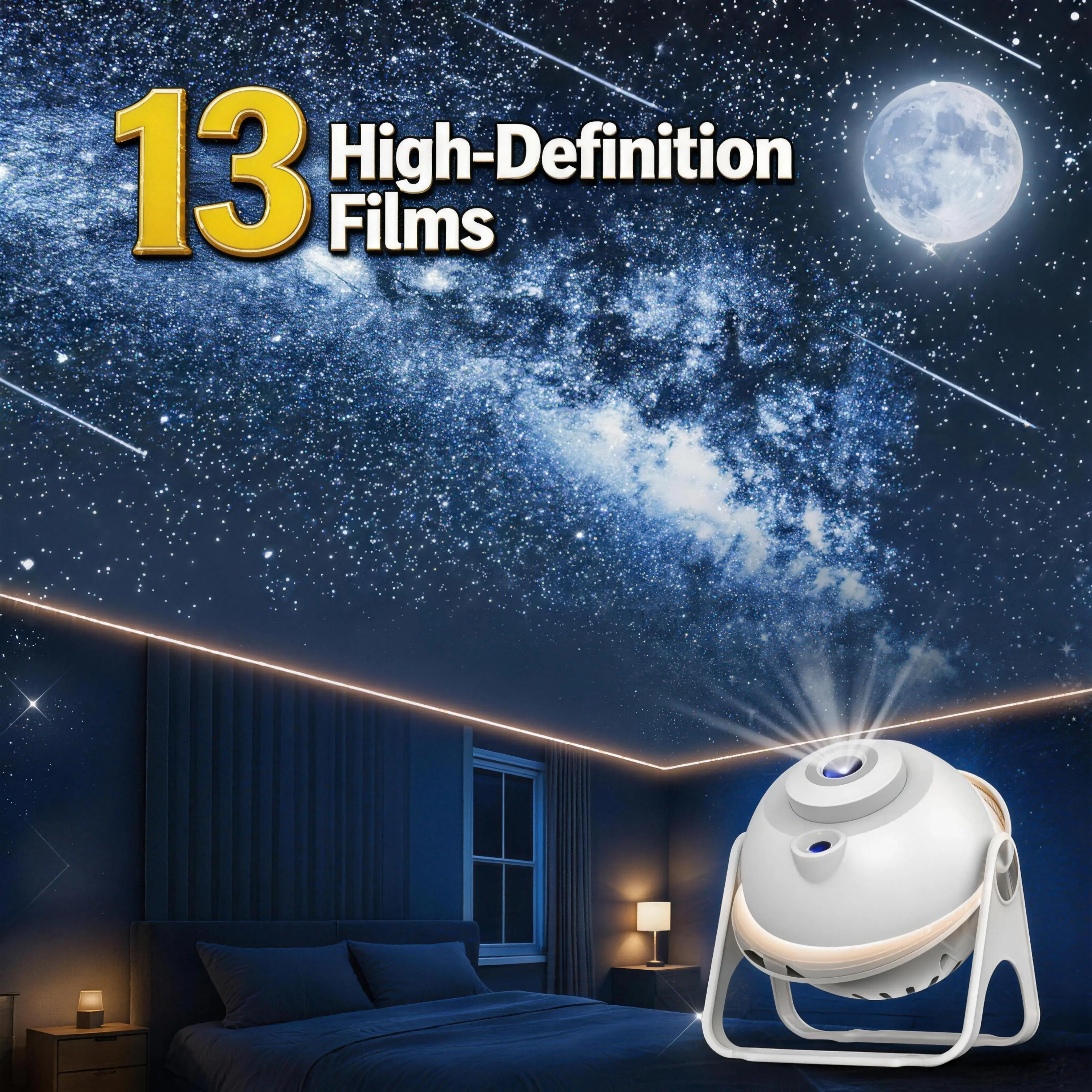 YOUKELUX-M 3W Power Galaxy Theme Starlight Projector Night Light - Rechargeable Bluetooth Speaker, 20 White Noise Sounds, 13 Films, Moving Meteor, Remote Control, Auto Timer for Indoor Bedroom Users Sleep Aid