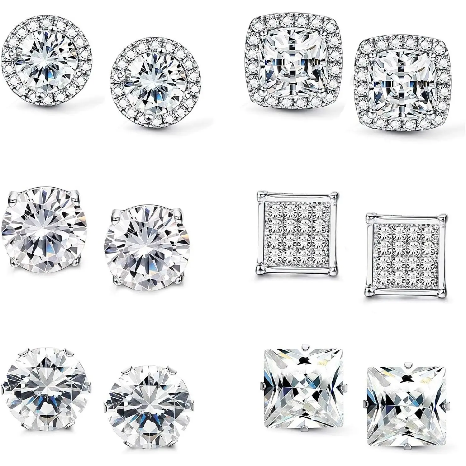 Milacolato Women's Halo Cubic Zirconia Stud Earrings Set, Solid Brass Earrings, Boxed Luxury Costume Jewelry with Brilliant Shine, Round & Square Designs for Summer Wear, Boxed Luxury Earrings