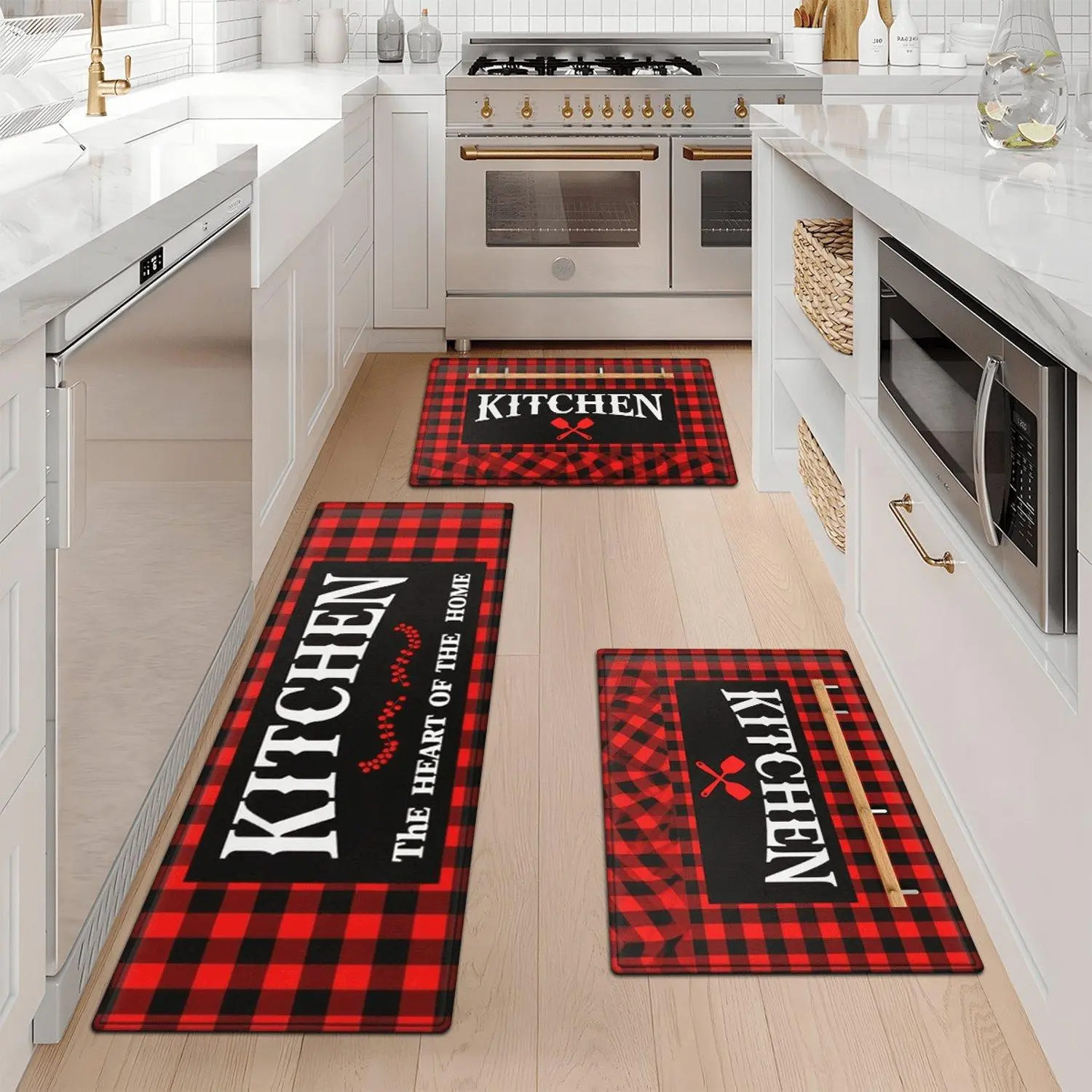 1pc Red Plaid Floor Mat, Non-Slip Soft Water-Absorbing Flannel Rug, Rectangular Decorative Mat, Machine Washable, Suitable for Bathroom, Laundry Room