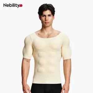 【Nebility】 Men’s Invisible Seamless Muscle-Enhancing T-Shirt with Removable Muscle Pads and Light Compression Function, Suitable for Everyday Wear, Cosplay, and Special Occasions