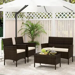 COSTWAY Outdoor Patio Rattan Furniture, 2/3/4 Pieces Sofa Set with Cushions & Coffee Table, Modern Patented Wicker Loveseat-Deals for You Days
