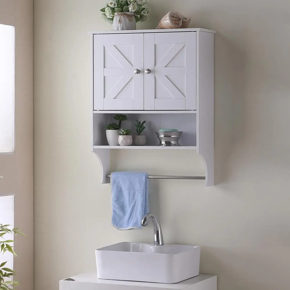 littleox Over The Toilet Storage Cabinet,Farmhouse Medicine Cabinet with 2 Door and Adjustable Shelves,21.65 x 7.1 x 27.6 Inches, Bathroom, Living Room, White