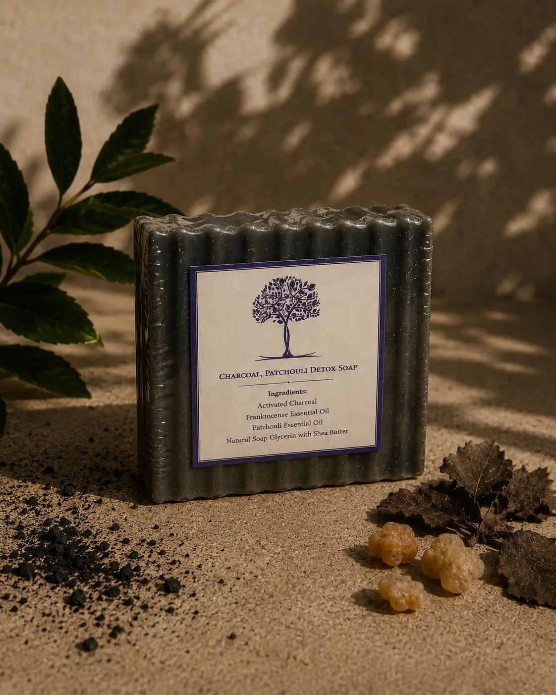 Charcoal-Patchouli Coconut Soap Bar, Natural Bath & Shower Body Care Product