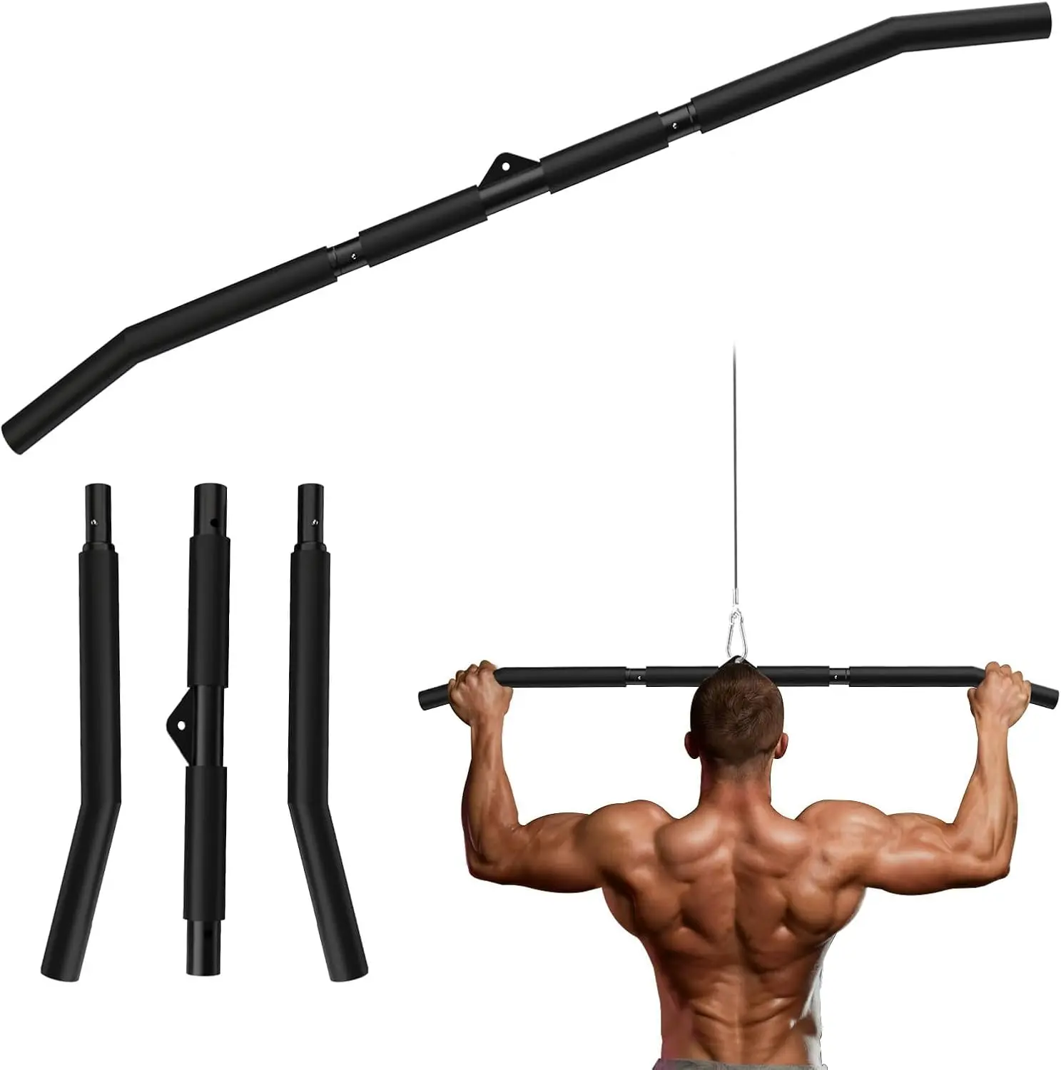 Fitarc 1 x 40-in LAT Pulldown Bar Attachment for Pulley Cable Machine, Complete Grip Coverage, Ergonomic & Secure Hold, Push-Button Lock, Home Workout Strength Training Equipment, 1 X 40 Inch Bar