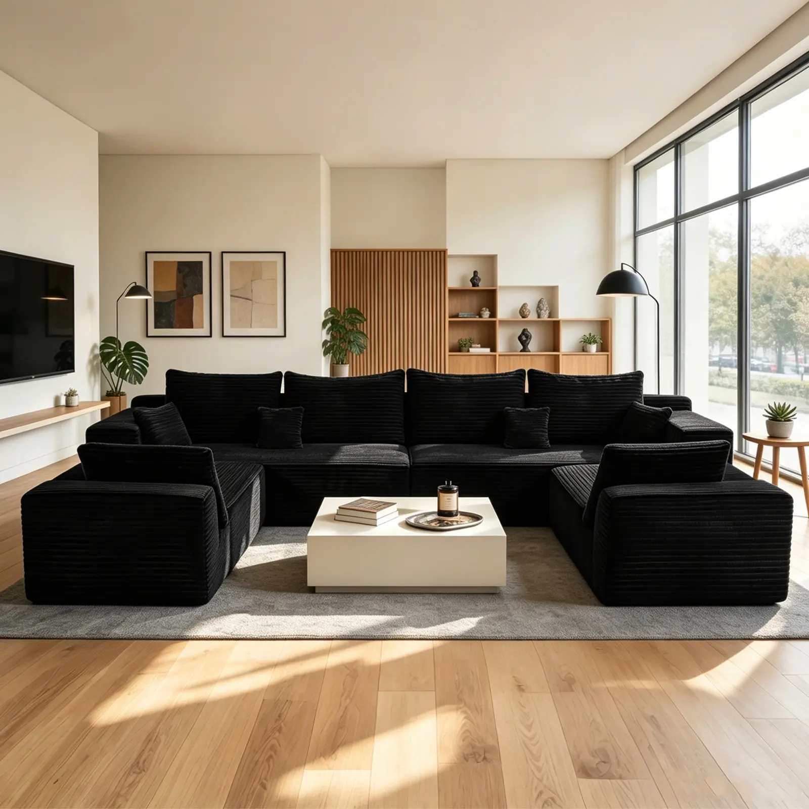 HSECOYAY 120"Oversized  U Shape Boneless Cloud Sectional 8-Seater Modular 4-in-1 Flexible Deep Seat Corner Living Room Couches with Chaise Lounges, No Assembly, 2 Package Shipping, BonelessCouches, Dorm essentials, Home Decor Bedroom Plush Corduroy Fabric