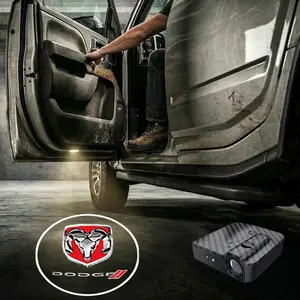 2 pcs Carbon Fibre Car Door Lights for Dodge, Car Decorative Light, Door Logo Projector Welcome Light, Personalized Door Projection Light with Logo (Batteries Not Included)