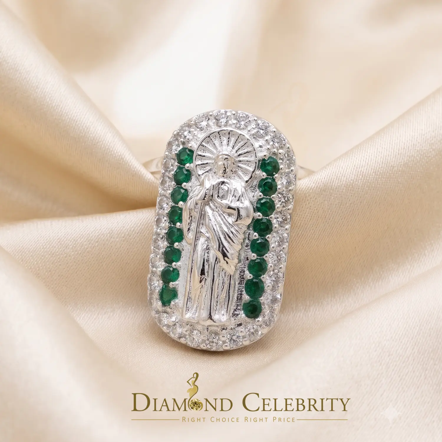 DiamondCelebritees Religious White 925 Sterling Silver Cubic Zirconia St. Jude Women's Ring Size 8