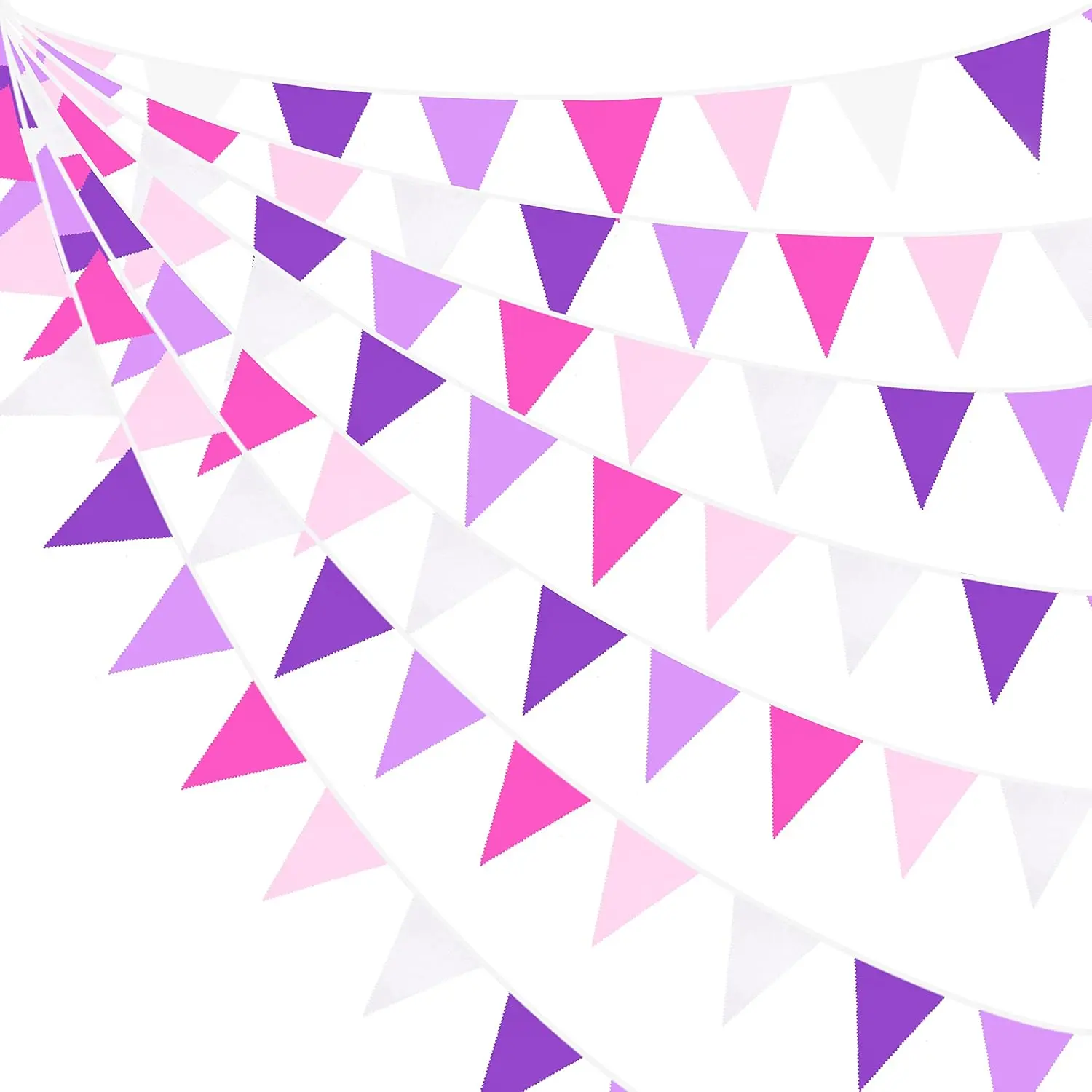 10M/32Ft Rose Pink Purple White Pennant Banner Fabric Triangle Flag Bunting Garland for  Shower Birthday Wedding Anniversary Party Home  Outdoor Garden Hanging Festivals Decorations