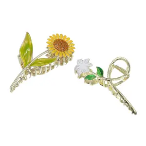 Unique Bargains 2pcs Flower Metal Hair Claw Clip, Floral Hair Claw Women's, Cute Claw Clip, Non-Slip Fashion Hair Accessories, Yellow, White