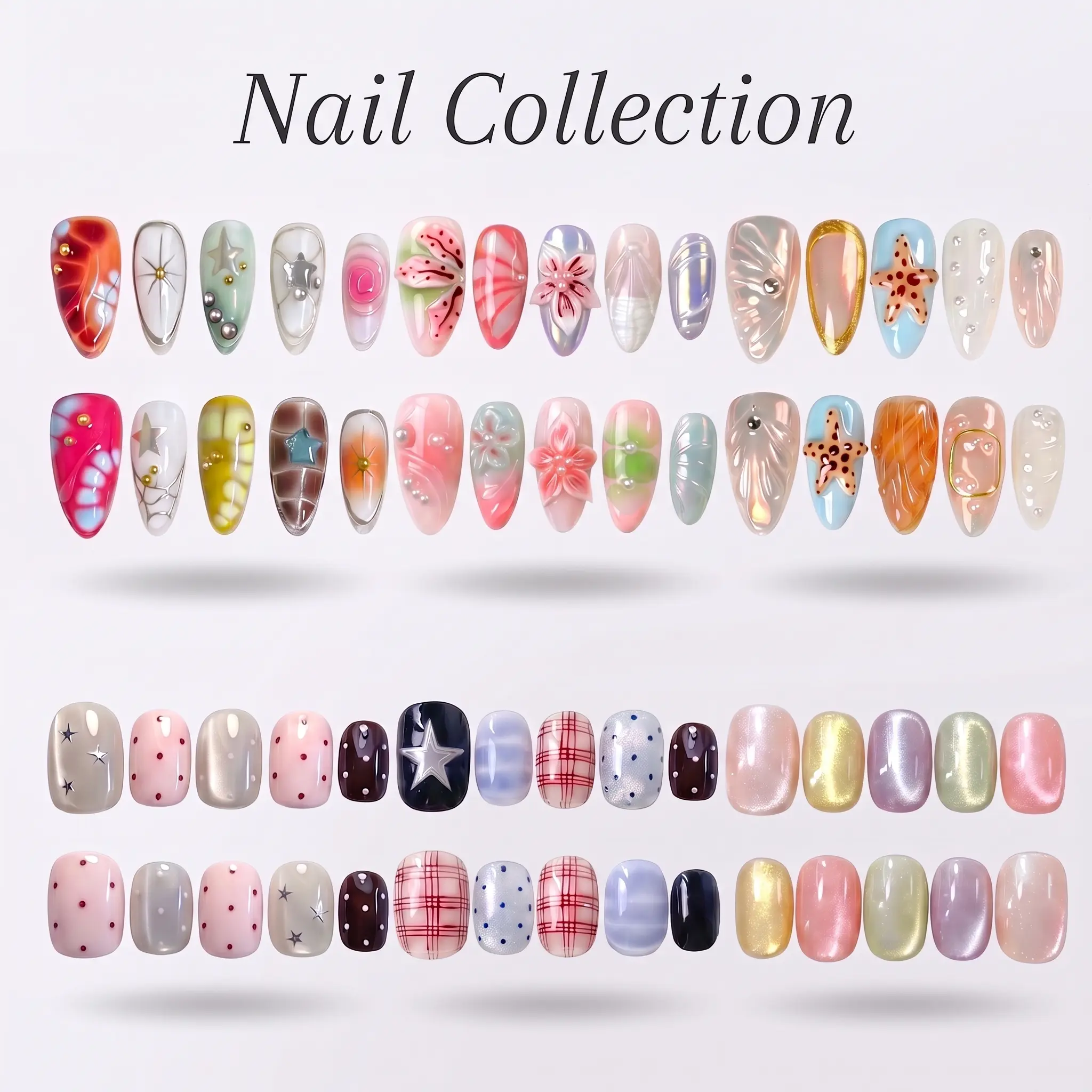 NailHaven Handmade Press On Nails Short Almond Square Nails Cute Acrylic Nails 3D Summer Reusable Nails For Everdaywear