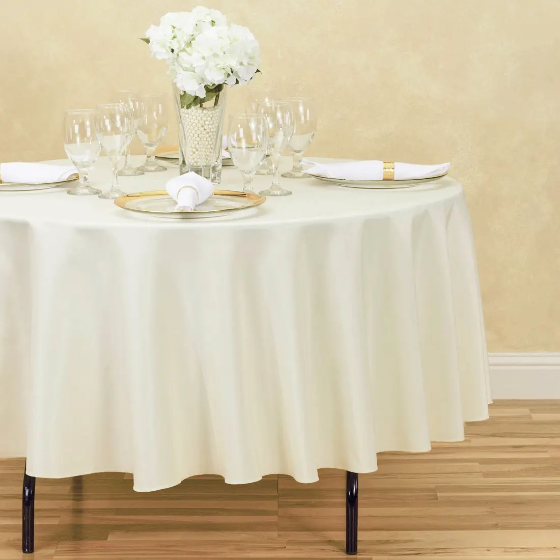 LTC 90-in Round Durable Polyester Tablecloth - Ivory Beige, Glass-Flower Modern Classic Style, Multifunctional for High-Scale Events, Party Decoration Supplies