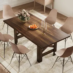 Dining Table for 6-8, Long Wooden Kitchen Table with Sturdy Triangular Legs, Thick Frame, Extra-Thick Base, for Apartment, Party, Not Including Chairs