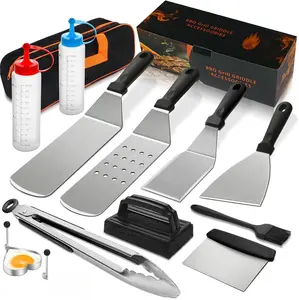 14PCS Griddle Accessories Kit, Flat Top Grill Accessories Set for Blackstone and Camp Chef, Grill Spatula Set with Enlarged Spatulas, Scraper for Outdoor Barbecue
