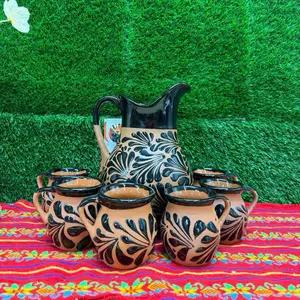 Relieve Pitcher Color Terracota Negro Set Mug.