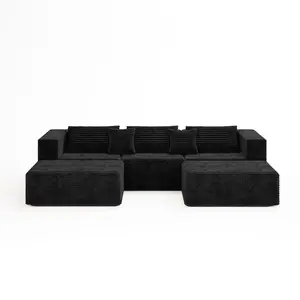 DIGWAC 3-Piece U-Shaped Modular Corduroy Sofa Set, Frameless 3-Seater Sectional Living Room Furniture, Comfortable, No Assembly Required, 149W×66D×24H, Includes 5 Free Pillows with Delivery