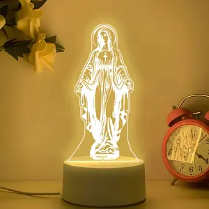 Silhouette Virgin Mary LED Night Light, USB Powered Acrylic Lamp, Christian Religious Table Lamp, Church Decoration, Bedroom Ambiance Light, Led Mood Light