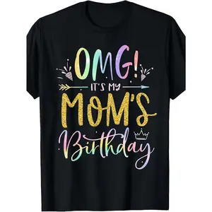 [100% Cotton] 100% CottonOMG It's My Mom's Birthday T-Shirt - Retro Tie-Dye Suitable for &, Small Round Neck Casual Birthday Gift for Mother's Day, Machine Washable Apparel with OMG Print & Retro