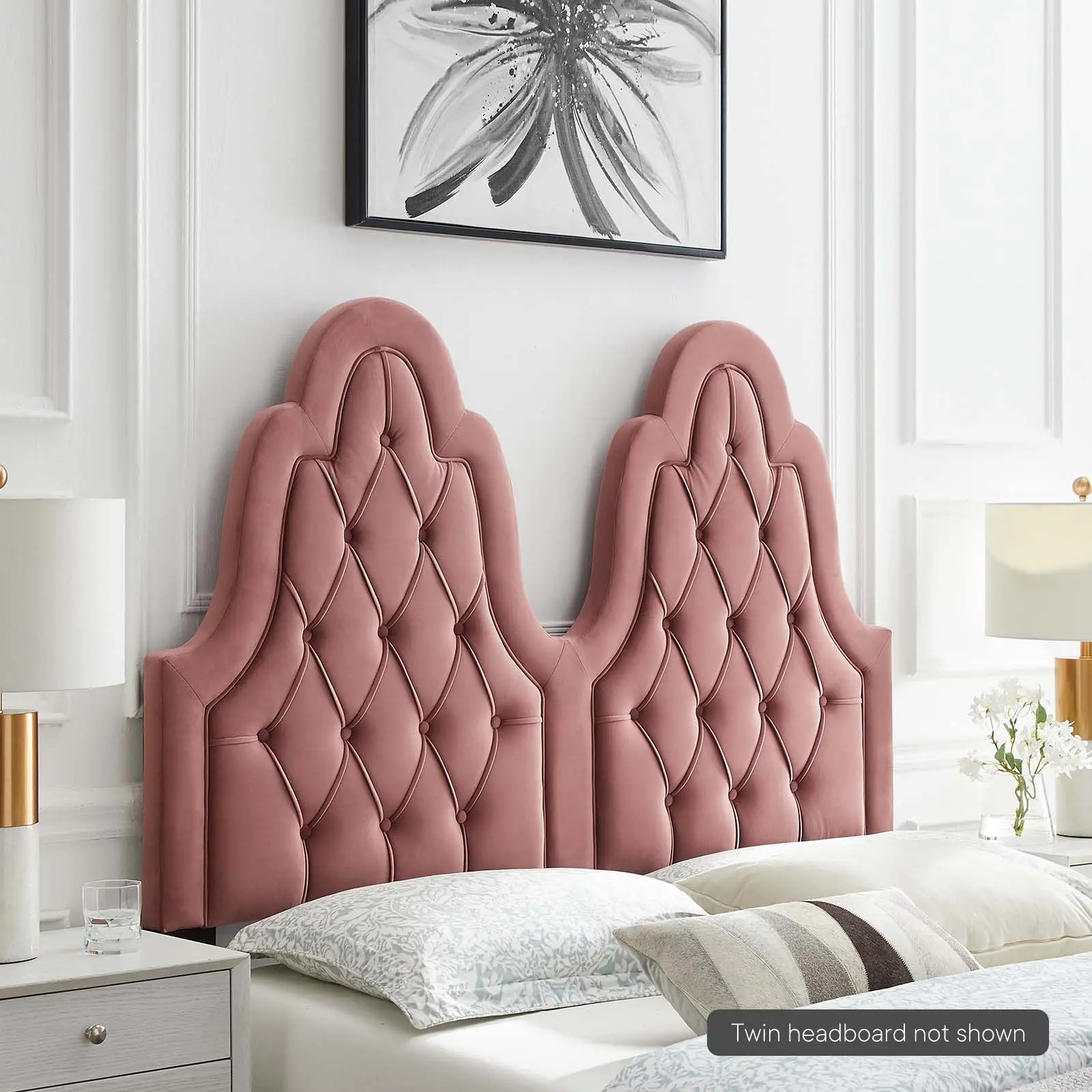 Modway Augustine Tufted Performance Velvet Twin Headboard - Dusty Rose, Diamond Tufting, French Piping Detail, Adjustable, Attachment Point Design, Unique Silhouette, Assembly Required, for College Dorm Room, Guest Bedroom, Indoor Use