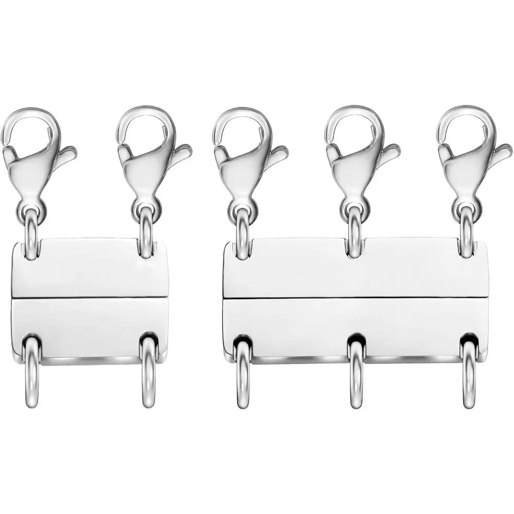 2pcs different sizes Silver Magnetic Necklace Clasp for Layering Multi Necklace Layering Clasp Silver Necklace Separator for Layered Look, Necklace Connectors for Multiple Necklaces Makeup