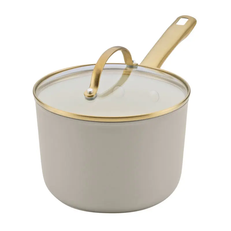 Forged Induction Ceramic 3-Quart Sauce Pan With Lid - Induction Ready Nonstick, Forged Aluminum, Gold Accents, Enhanced Durability