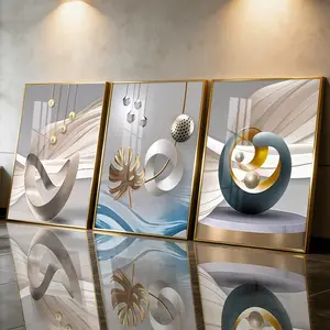 3Pcs Aluminum Alloy Framed Painting, Abstract Geometric Design Metal Art Picture, Abstract Pattern Print, Home Decoration For Living Room, Bedroom, OfficeWall Decor, Modern Wall Art, Odorless Print Artwork, Luxury Perfect Gift For Friends And Family