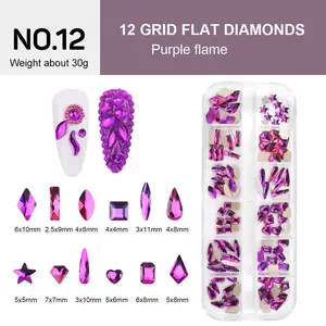 12 Grids Flat Diamonds Rhinestones #12 Purple Flame