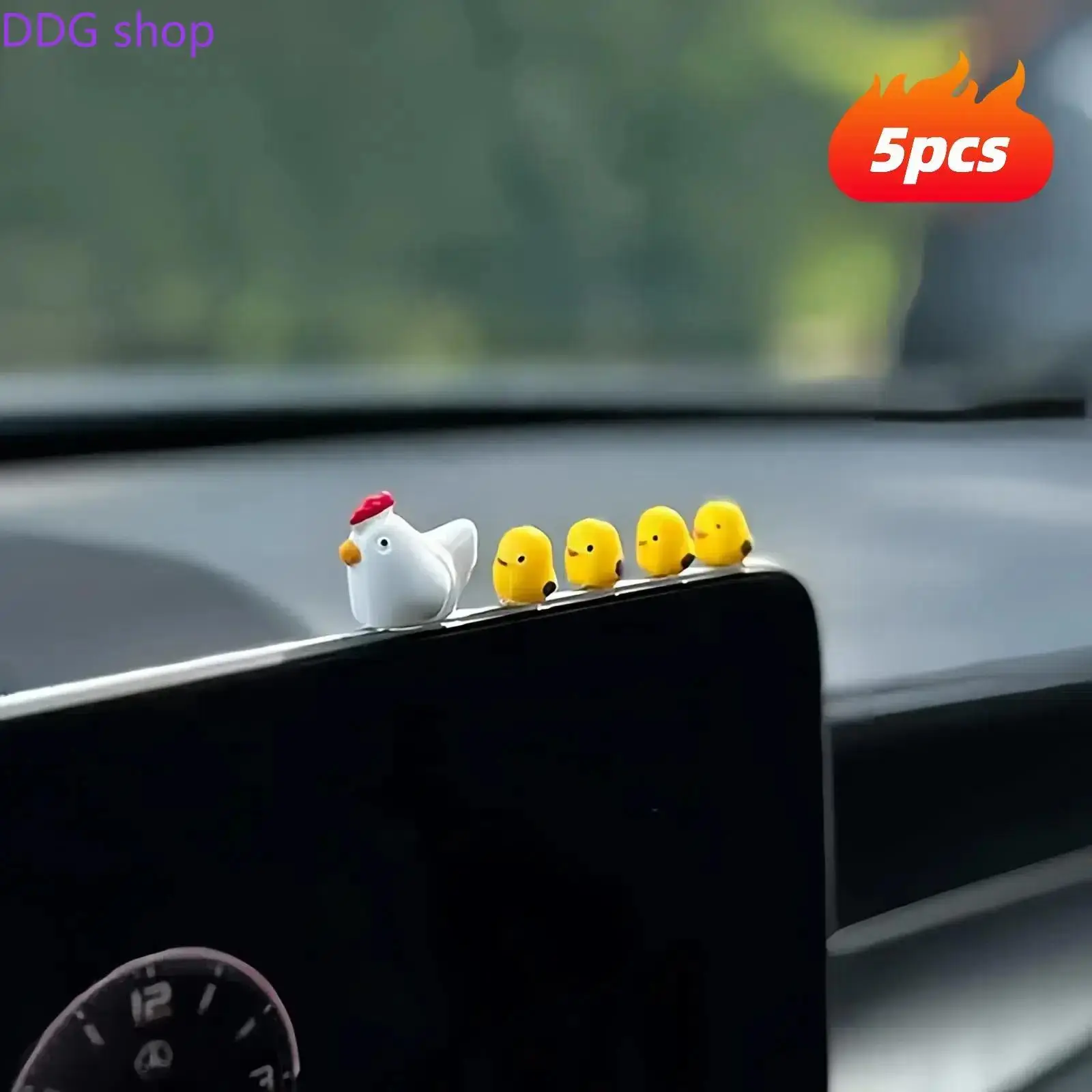 5Pcs Cute Hen & Chicks Car Ornaments - Mini Chicken Dashboard Decor, Kawaii Car Accessories for Center Console & Mirror, Car Decoration Set, Accessories For Car