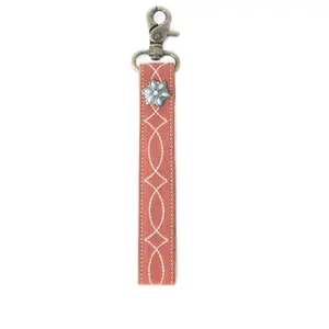 Rodeo Rose Leather Key Fob In Red