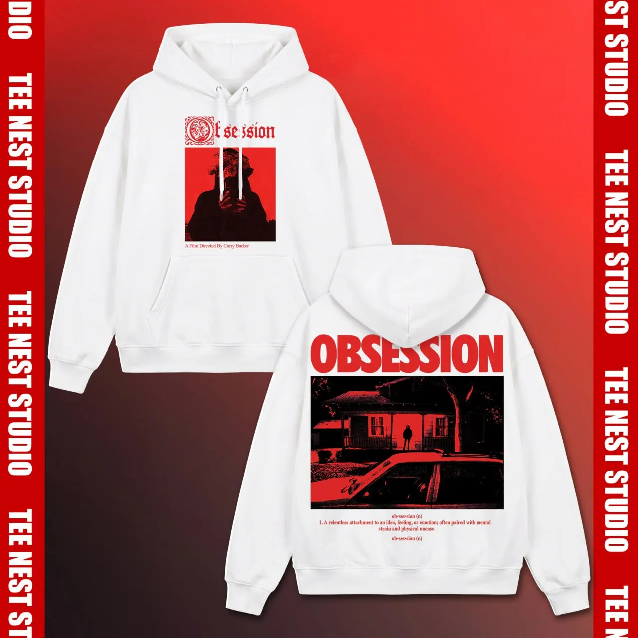 Obsession Graphic Hoodie, A Film Directed By Curry Barker Sweatshirt, That's Insane Horror Short Film Pullover, That's Insane Squad Thriller Movie Fan Gift, Red Horror Definition Streetwear Oversized Hooded Sweatshirt