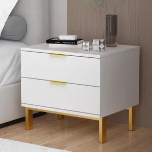 FUFU&GAGA Modern Nightstand with 2 Storage Drawers & Gold Metal Legs, Minimalist and Versatile Bedside Table Sofa End Side Table (19.7" L x 15.7" W x 17.9" H) Furniture Bedroom