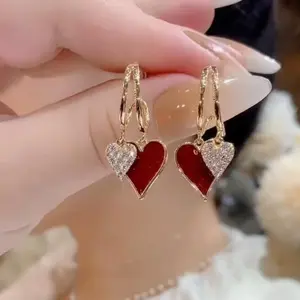 Elegant Red Heart Tassel Earrings for Women New Arrival Unique Versatile Stylish Earrings DZEH1402