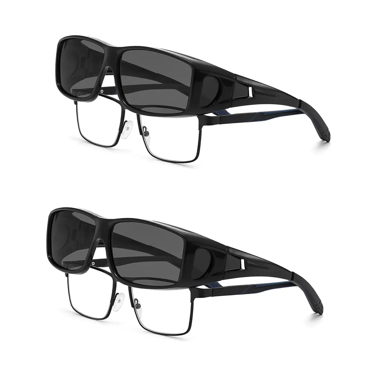 Polarized Oversized Fit-Over Sunglasses for Men - Black Wraparound Frame, Gray Lenses, UV Protection, Polycarbonate Build, Wear Over Myopia Glasses for Driving/Fishing
