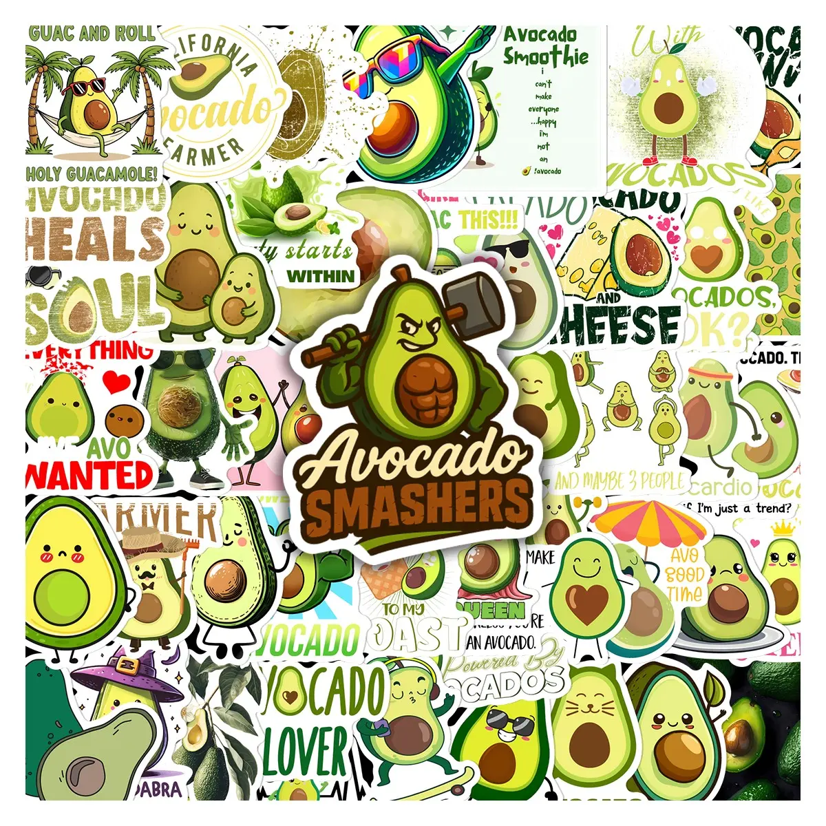 52pcs Avocado Funny Stickers Pack, Decorative Stickers Waterproof Healthy Vegan Cute Avocado Lover Decals for Laptop, Water Bottle, Journal & Scrapbook, Vegetarian & Fruit Lover Gift, Self Adhesive Stickers