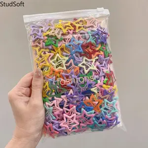 100pcs Candy Color Star Hair Clips - Non-slip Hair Accessories for Girls, All-Season Daily Styling Barrettes