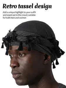 Vintage Tassel Turban Hat Satin Lined Bonnet Unisex Head Wrap Stretch Pre Tied Beanie Soft Fit Street Style Daily Use