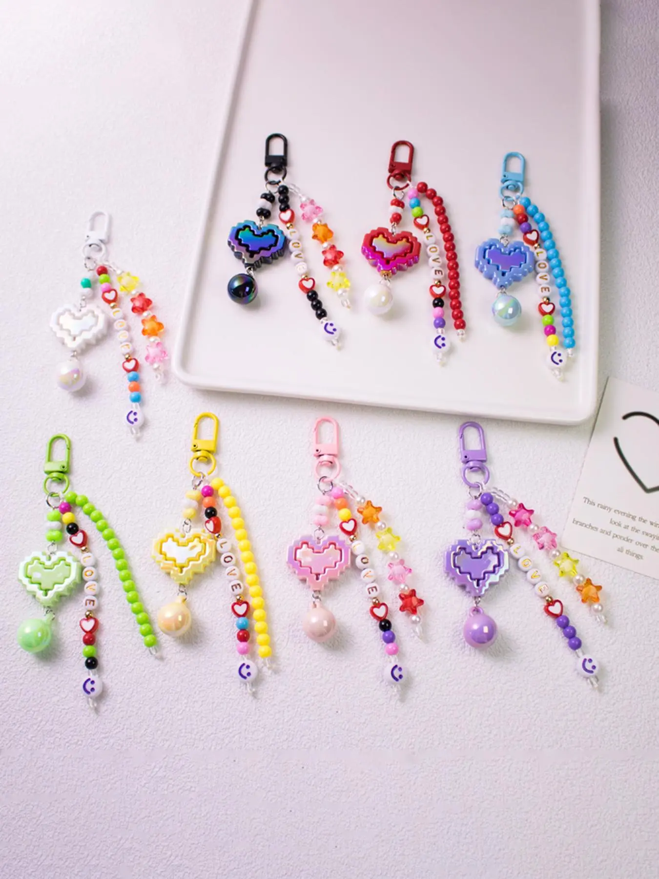 Cute Beaded Keychain, Colorful Heart Shaped Pendant Keychain, Fashion Accessories for Women & Girls, Trendy All-match & Exquisite Keychain for Birthday Gift
