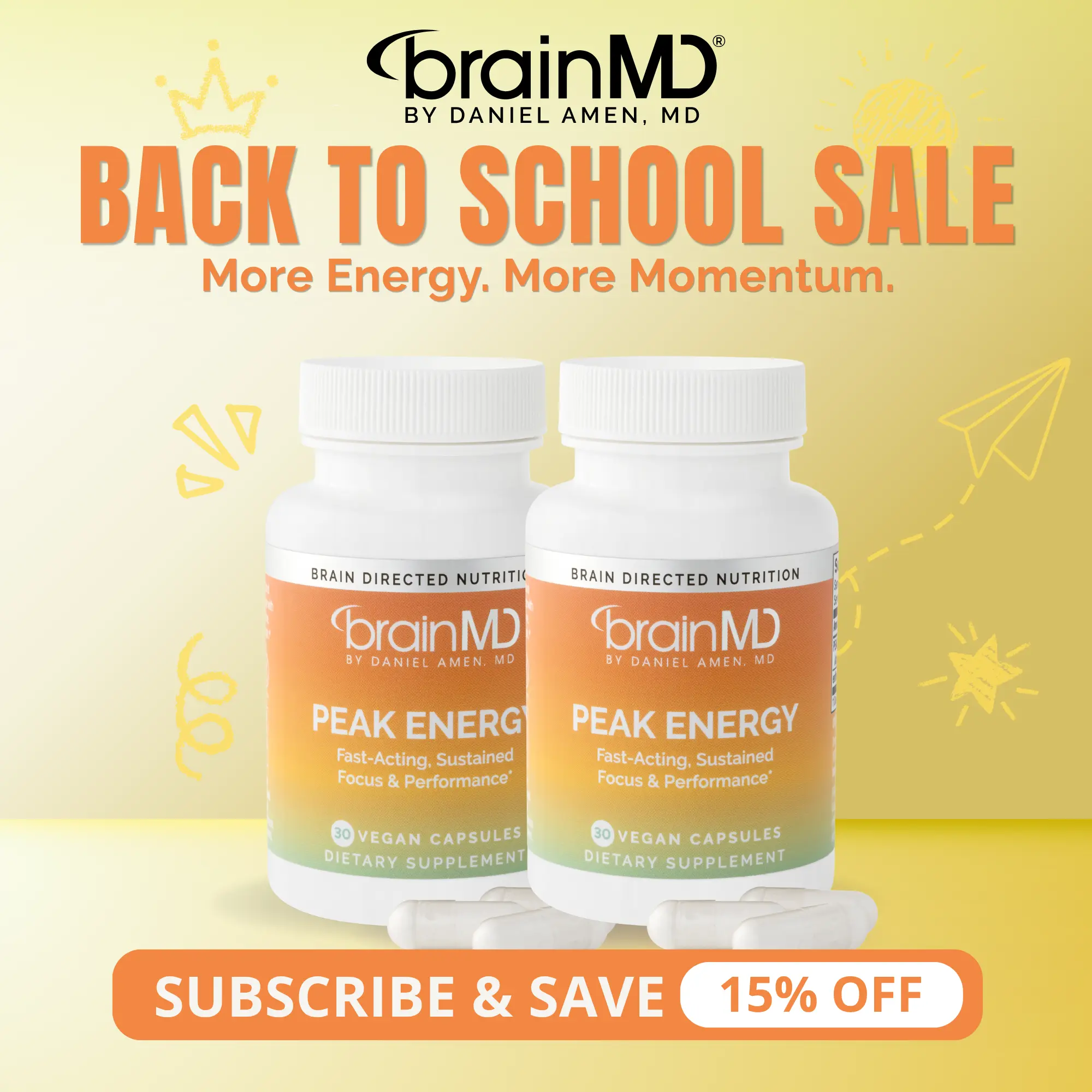 Peak Energy 2-Pack Bundle | BrainMD | 60 Capsules (2x30) | Clean Energy & Focus Support | Muscle Performance, Endurance & Mental Clarity | PEAK ATP & Enfinity Paraxanthine
