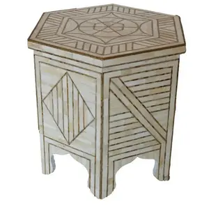 White Bone & Brass Side Table