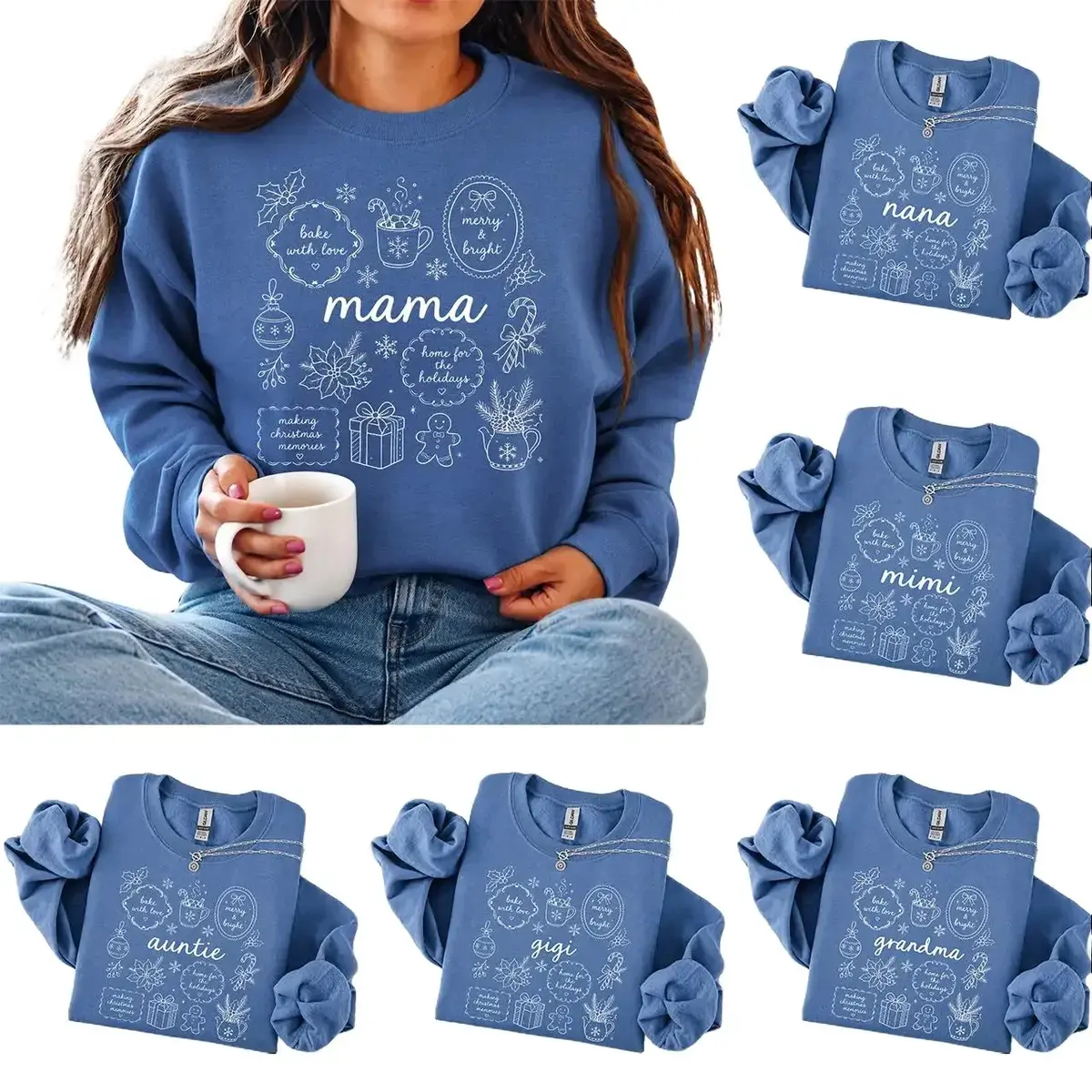 Custom Floral Mama Sweatshirt, Personalized Floral Nana Sweater, Gigi Christmas Gift, Grandma Mimi Auntie Nani Yaya Cici Grammy Lolli Shirt - DarkFlex