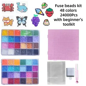 2.6mm Mini Fuse Beads Kit, 48Colors, 24000pcs, with beginner's Toolkit, DIY Fuse Beads Kit ,3D Pixel Puzzle Beads,Perfect for Kids & Adults Craft,Gifts for Christmas